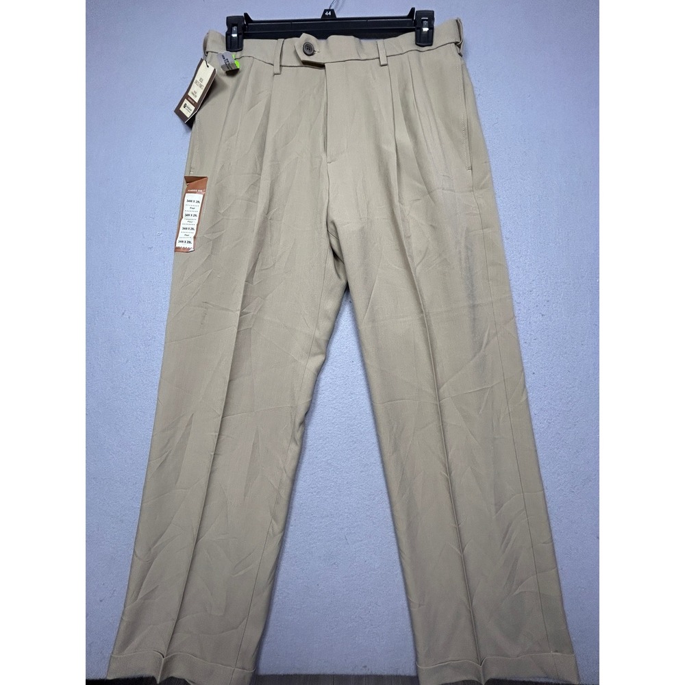 Haggar Dress Pants e-CLO Polyester Blend Khaki 34W x 29L Mens